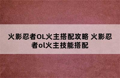 火影忍者OL火主搭配攻略 火影忍者ol火主技能搭配